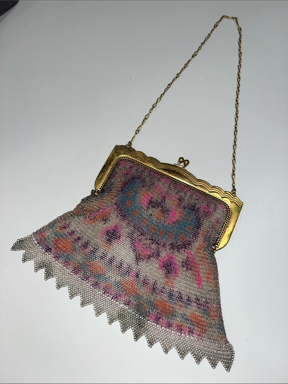 Whiting & Davis Multicolor Floral Mesh Evening Bag with Gold Frame